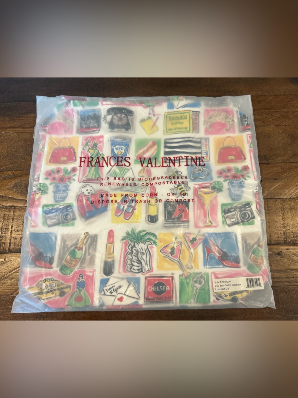 NWT Frances Valentine Canvas Easy Tote Book Icons w/Double Handles. Original Pkg